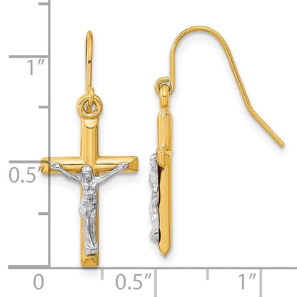 10K Two-Tone Polished Crucifix Earrings
