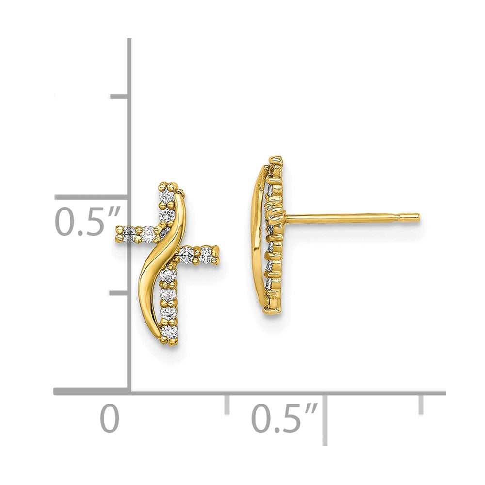 10K Yellow Gold Cz Cross Post Earrings