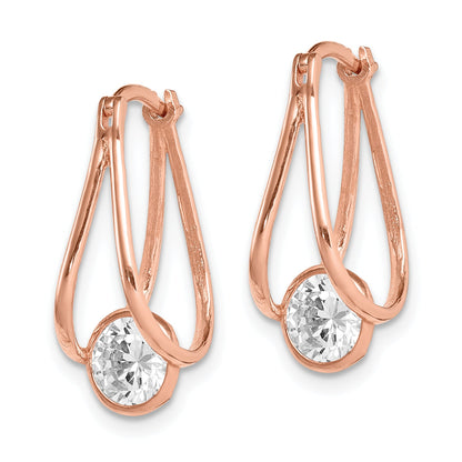 10K Rose Gold Polished Cz Hoop Earrings