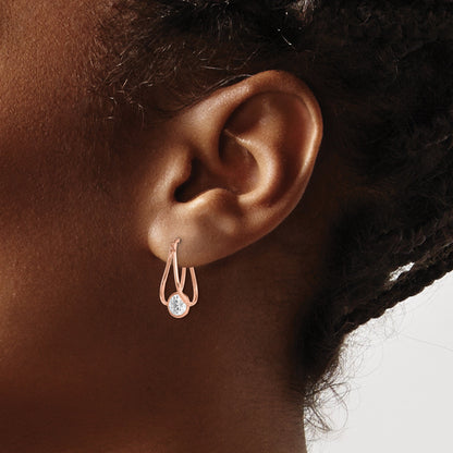 10K Rose Gold Polished Cz Hoop Earrings