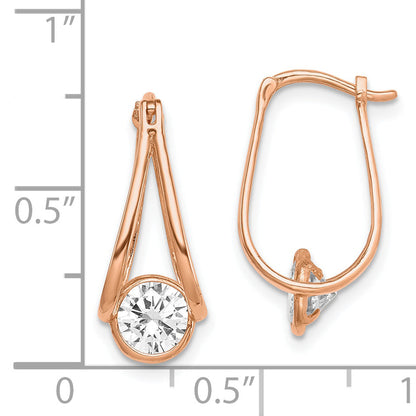10K Rose Gold Polished Cz Hoop Earrings
