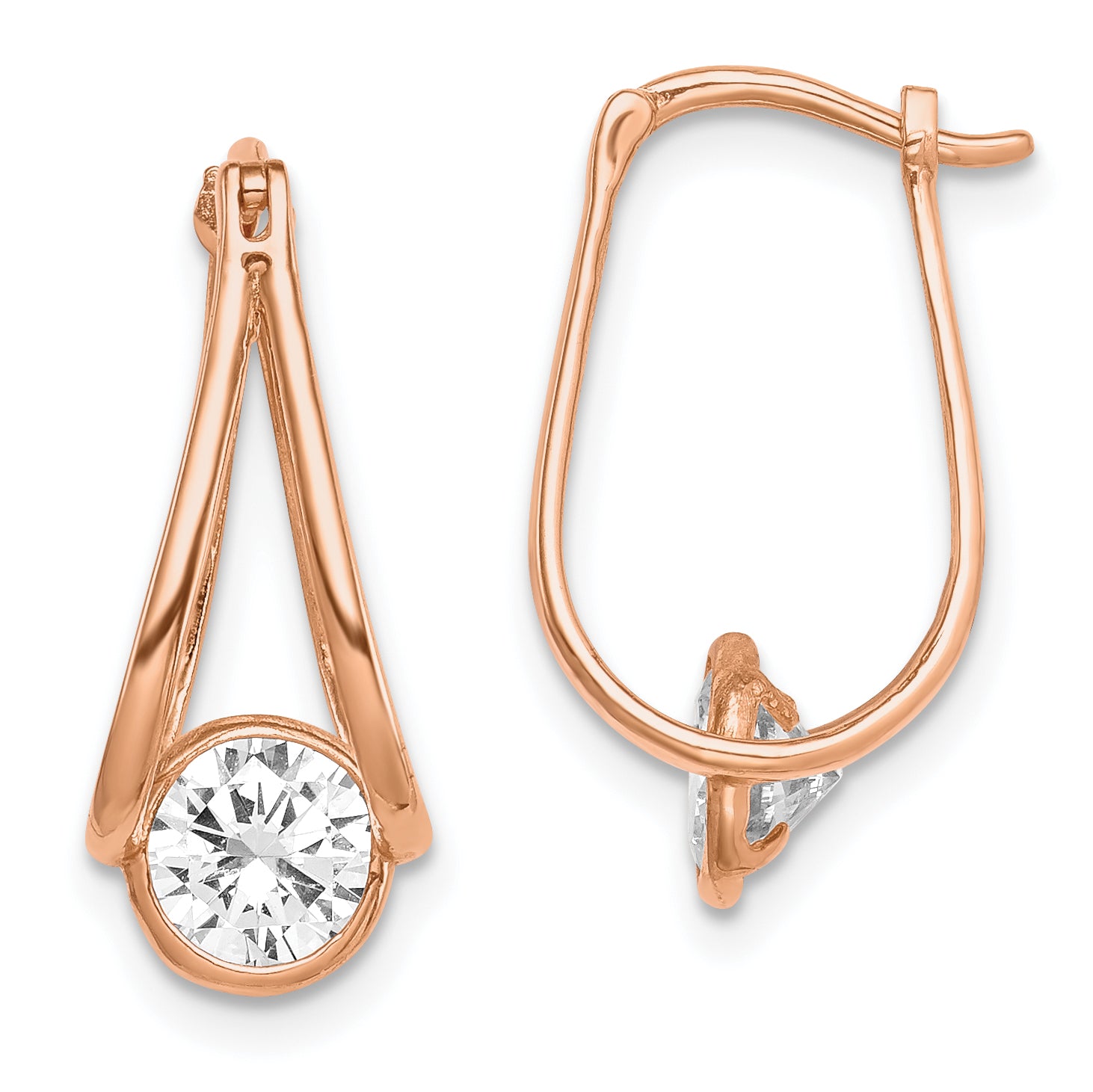 10K Rose Gold Polished Cz Hoop Earrings