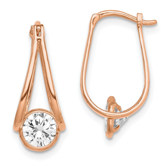10K Rose Gold Polished Cz Hoop Earrings