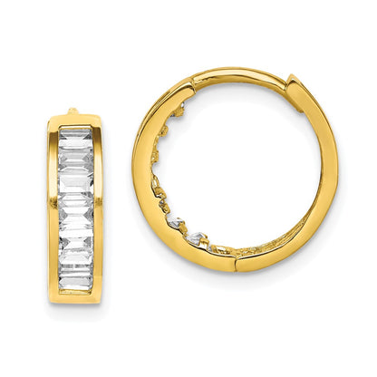 10K Yellow Gold Cz Hinged Hoop Earrings