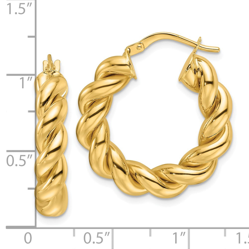 10K Yellow Gold 10Ky Polished 5.3mm Hollow Twisted Round Hoop Earrings