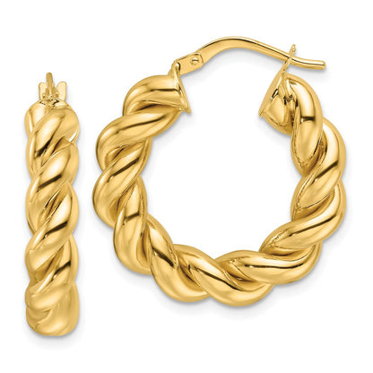 10K Yellow Gold 10Ky Polished 5.3mm Hollow Twisted Round Hoop Earrings