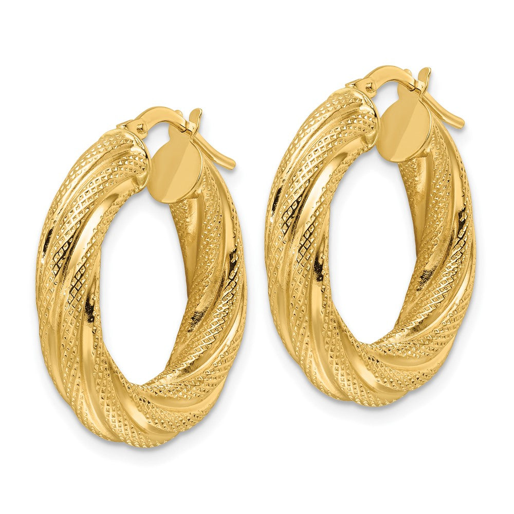 10K Yellow Gold 10Ky Polished 4.7mm Textured Twist Round Hoop Earrings