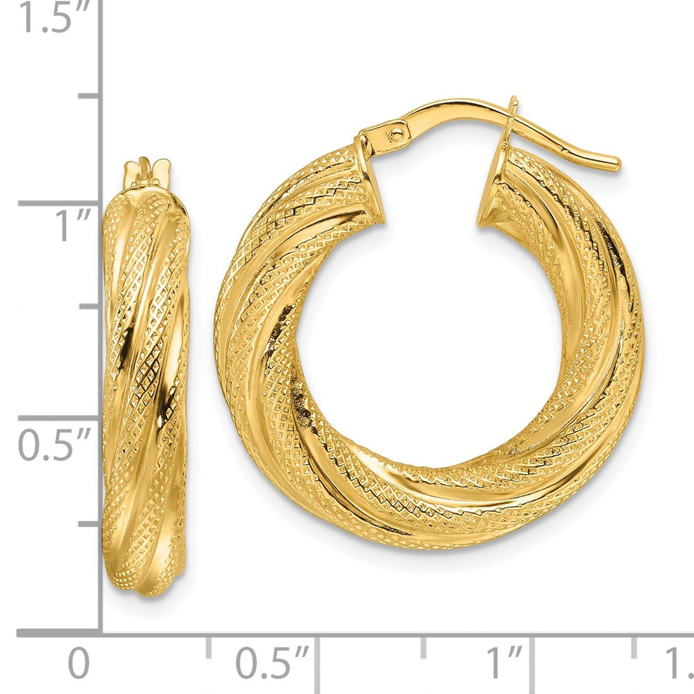 10K Yellow Gold 10Ky Polished 4.7mm Textured Twist Round Hoop Earrings