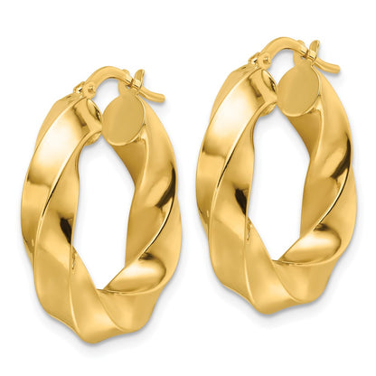 10K Yellow Gold 10Ky Polished 5.25mm Hollow Twisted Round Hoop Earrings