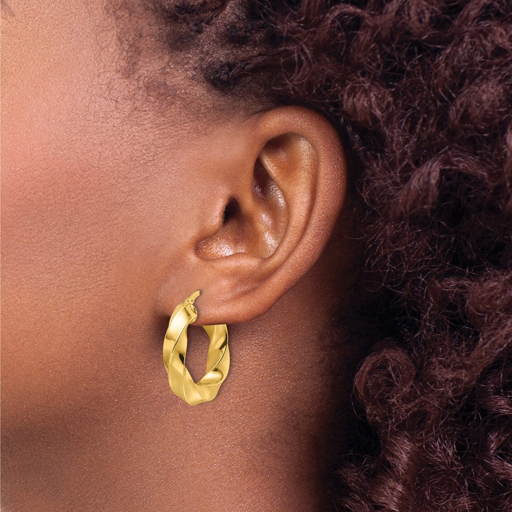 10K Yellow Gold 10Ky Polished 5.25mm Hollow Twisted Round Hoop Earrings