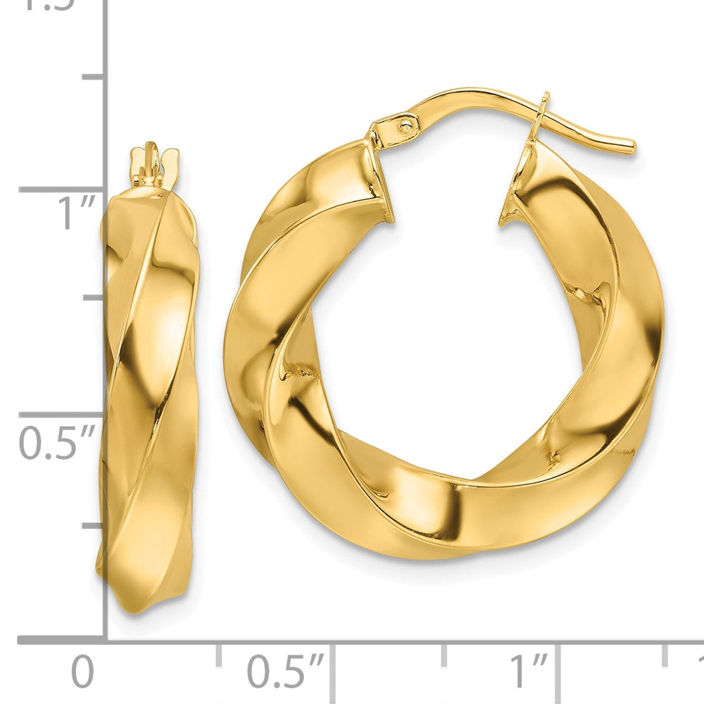 10K Yellow Gold 10Ky Polished 5.25mm Hollow Twisted Round Hoop Earrings
