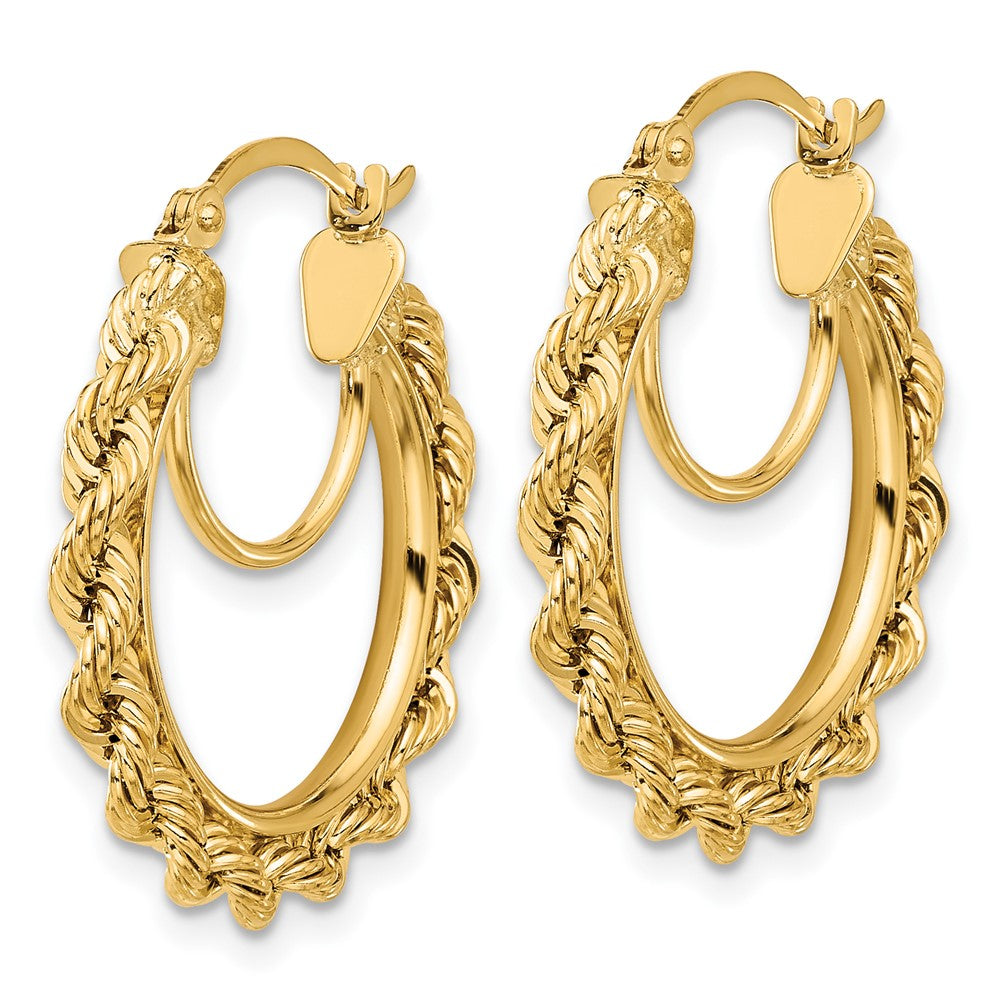 10K Yellow Gold Polished And D/C Rope 2.95mm Hoop Earrings