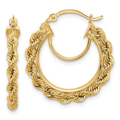10K Yellow Gold Polished And D/C Rope 2.95mm Hoop Earrings