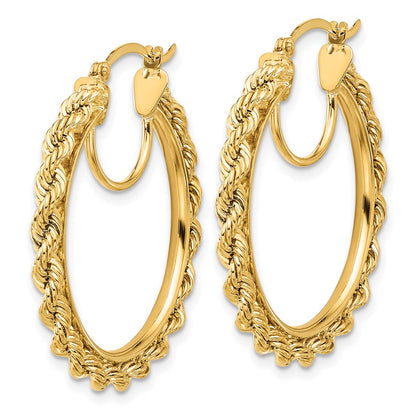 10K Yellow Gold Polished And D/C Rope 2.95mm Hoop Earrings