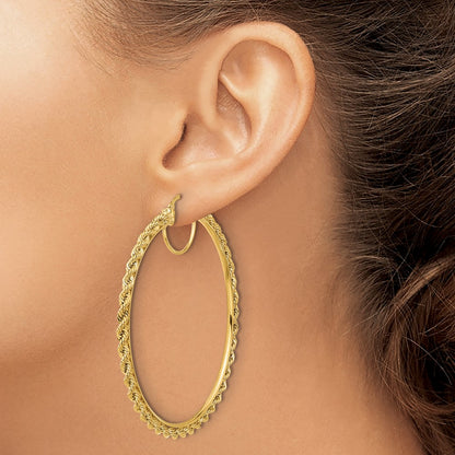 10K Yellow Gold Polished And D/C Rope 2.95mm Hoop Earrings