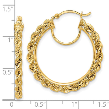 10K Yellow Gold Polished And D/C Rope 2.95mm Hoop Earrings