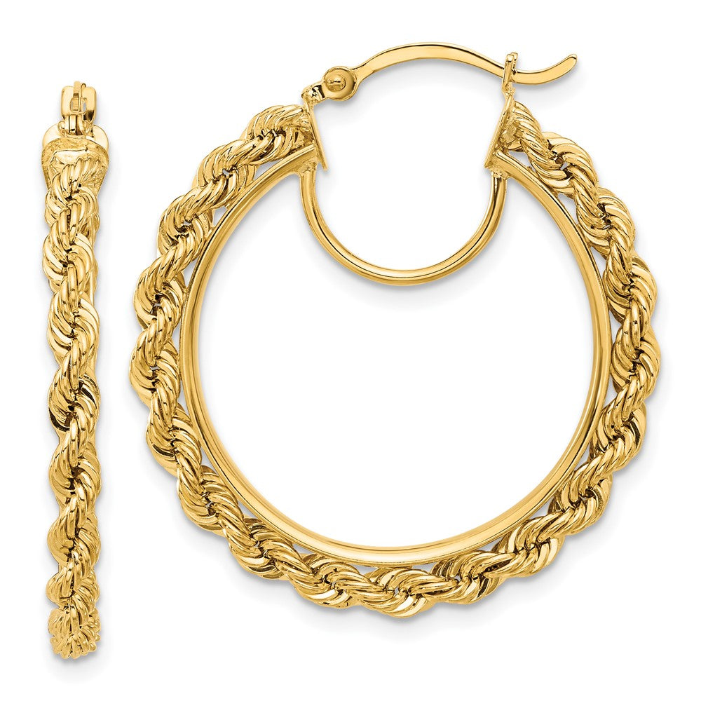 10K Yellow Gold Polished And D/C Rope 2.95mm Hoop Earrings