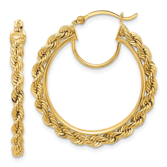10K Yellow Gold Polished And D/C Rope 2.95mm Hoop Earrings
