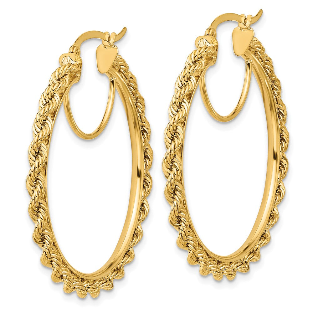 10K Yellow Gold Polished And D/C Rope 2.95mm Hoop Earrings