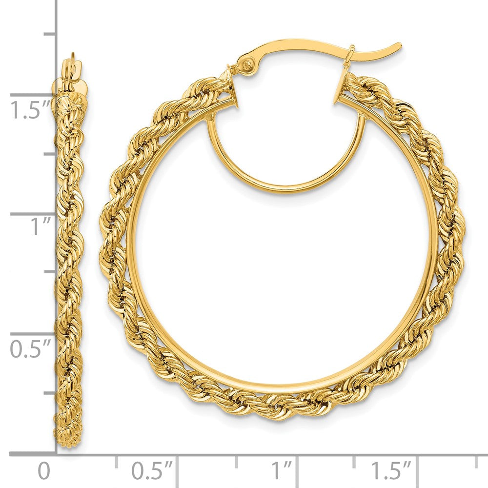 10K Yellow Gold Polished And D/C Rope 2.95mm Hoop Earrings