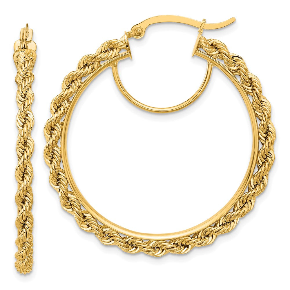 10K Yellow Gold Polished And D/C Rope 2.95mm Hoop Earrings