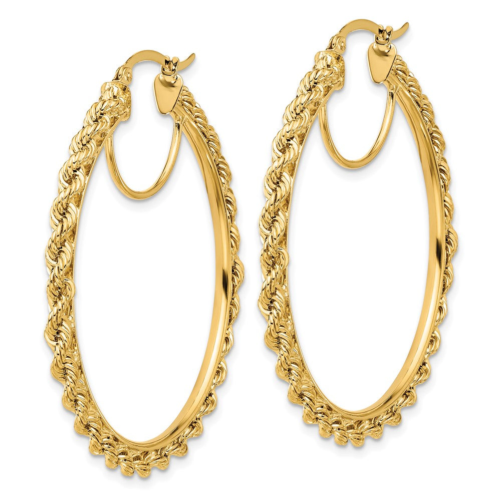 10K Yellow Gold Polished And D/C Rope 2.95mm Hoop Earrings