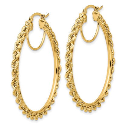 10K Yellow Gold Polished And D/C Rope 2.95mm Hoop Earrings