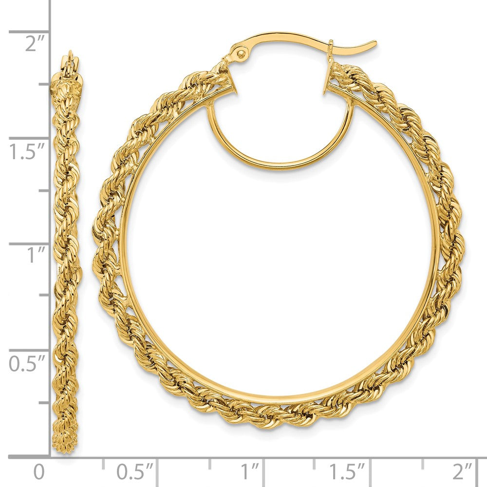 10K Yellow Gold Polished And D/C Rope 2.95mm Hoop Earrings