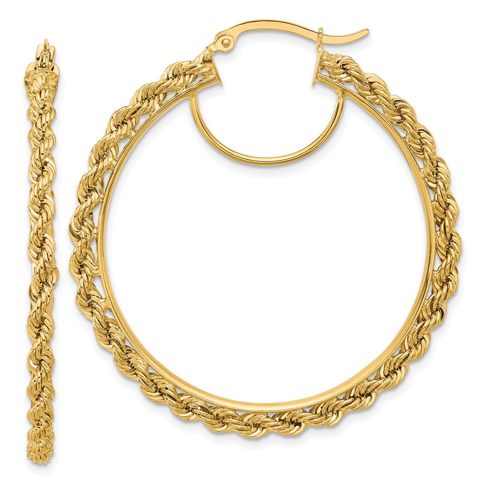 10K Yellow Gold Polished And D/C Rope 2.95mm Hoop Earrings