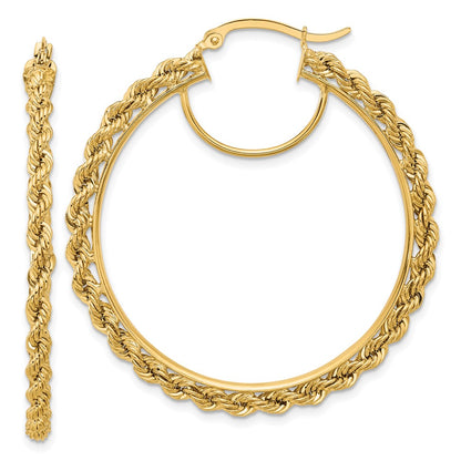 10K Yellow Gold Polished And D/C Rope 2.95mm Hoop Earrings