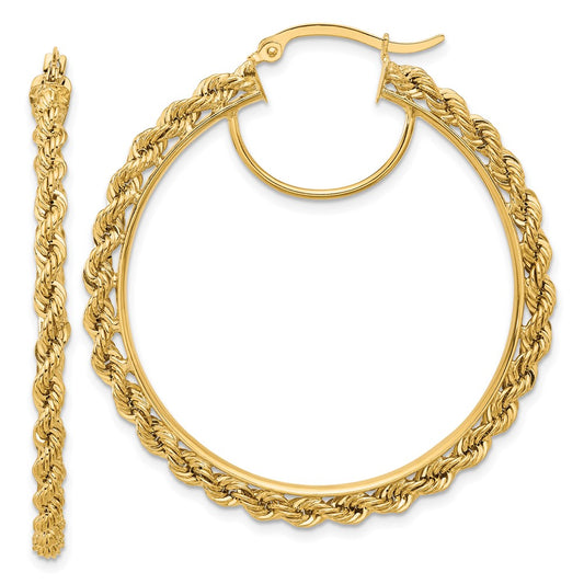 10K Yellow Gold Polished And D/C Rope 2.95mm Hoop Earrings