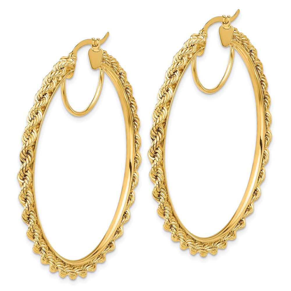 10K Yellow Gold Polished And D/C Rope 2.95mm Hoop Earrings