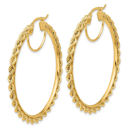 10K Yellow Gold Polished And D/C Rope 2.95mm Hoop Earrings
