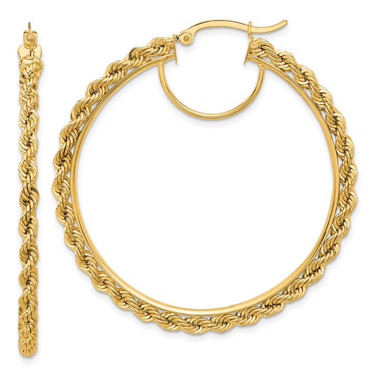 10K Yellow Gold Polished And D/C Rope 2.95mm Hoop Earrings