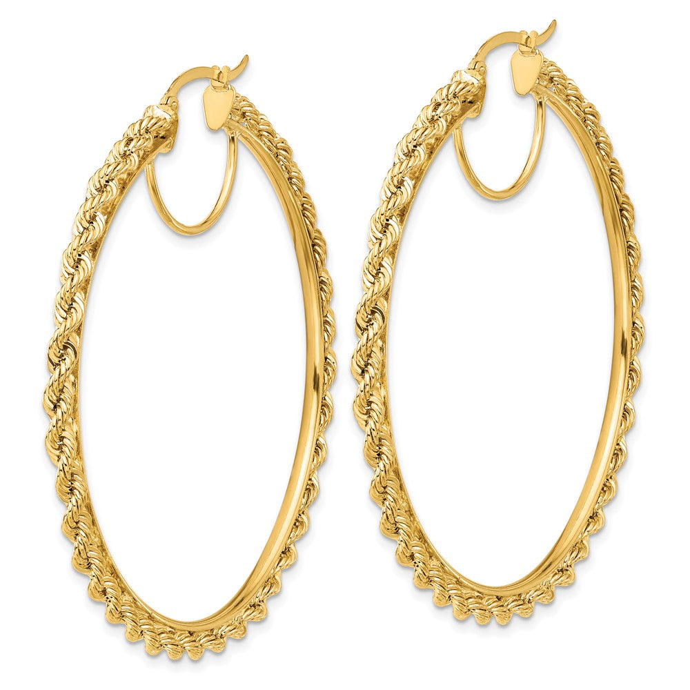 10K Yellow Gold Polished And D/C Rope 2.95mm Hoop Earrings