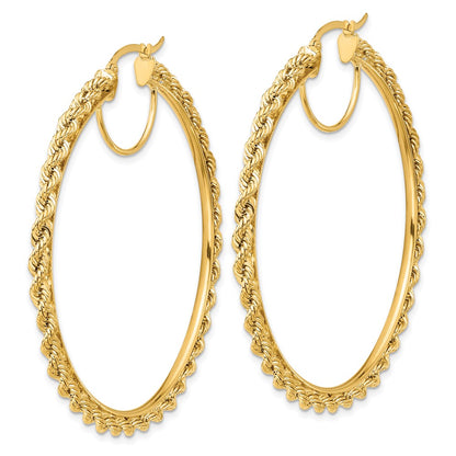 10K Yellow Gold Polished And D/C Rope 2.95mm Hoop Earrings