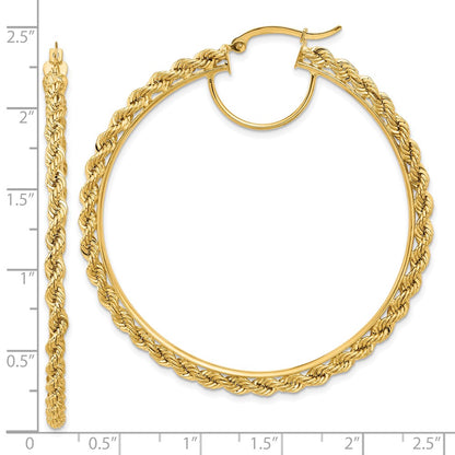 10K Yellow Gold Polished And D/C Rope 2.95mm Hoop Earrings