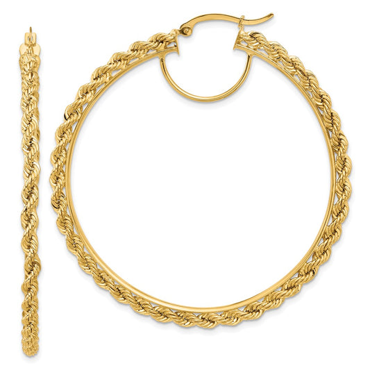 10K Yellow Gold Polished And D/C Rope 2.95mm Hoop Earrings
