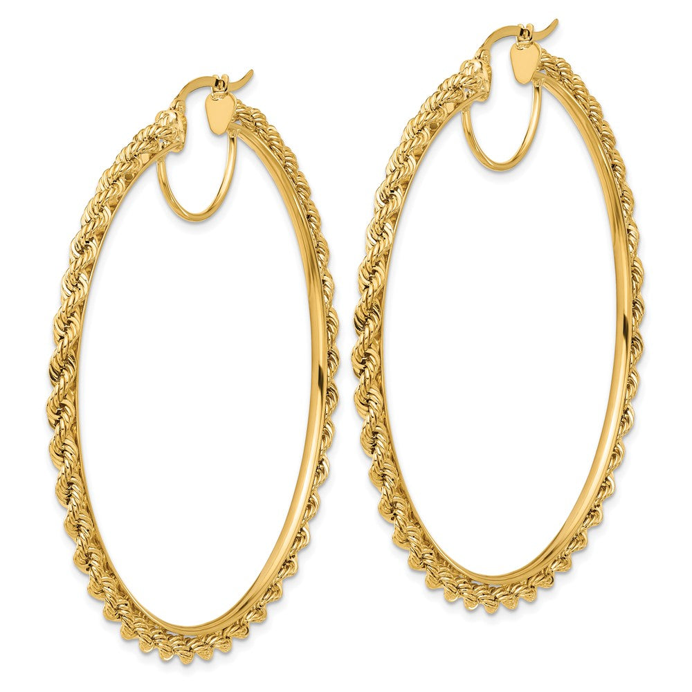 10K Yellow Gold Polished And D/C Rope 2.95mm Hoop Earrings