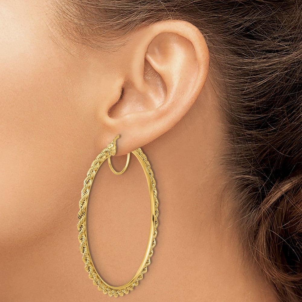 10K Yellow Gold Polished And D/C Rope 2.95mm Hoop Earrings