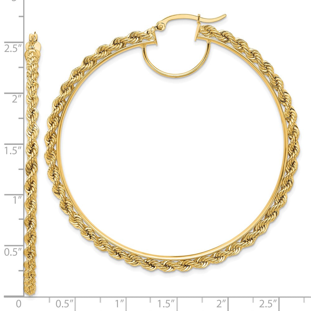 10K Yellow Gold Polished And D/C Rope 2.95mm Hoop Earrings