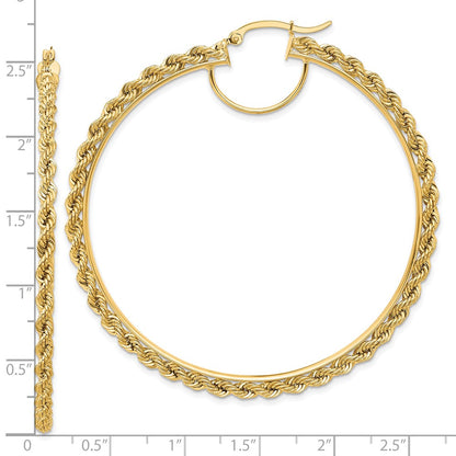 10K Yellow Gold Polished And D/C Rope 2.95mm Hoop Earrings