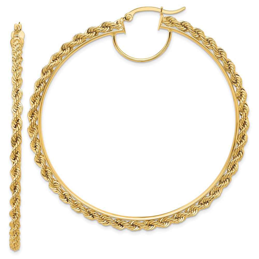 10K Yellow Gold Polished And D/C Rope 2.95mm Hoop Earrings