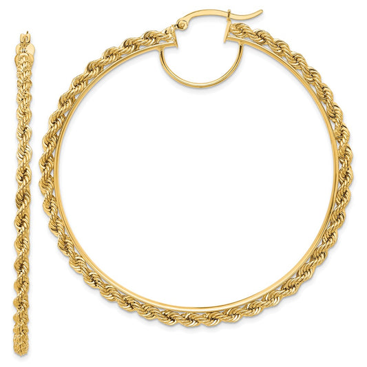 10K Yellow Gold Polished And D/C Rope 2.95mm Hoop Earrings
