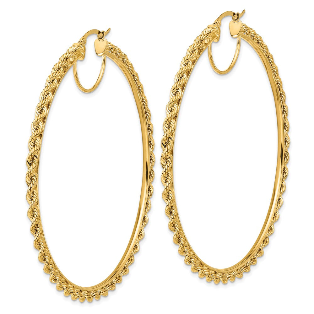 10K Yellow Gold Polished And D/C Rope 2.95mm Hoop Earrings