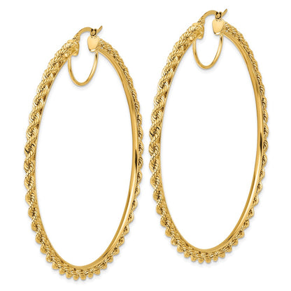 10K Yellow Gold Polished And D/C Rope 2.95mm Hoop Earrings