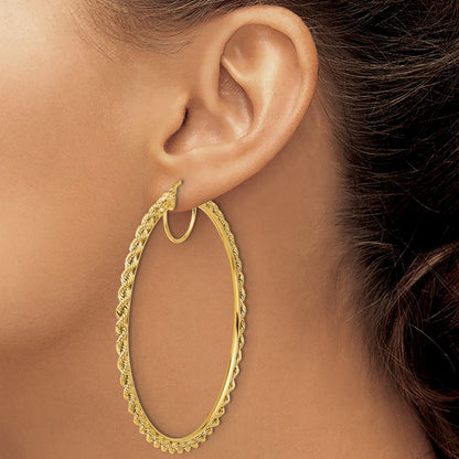 10K Yellow Gold Polished And D/C Rope 2.95mm Hoop Earrings