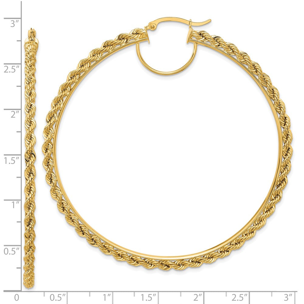 10K Yellow Gold Polished And D/C Rope 2.95mm Hoop Earrings