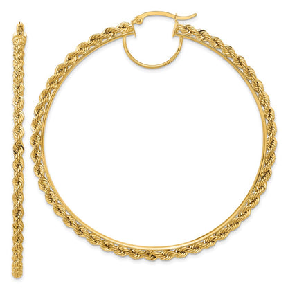 10K Yellow Gold Polished And D/C Rope 2.95mm Hoop Earrings
