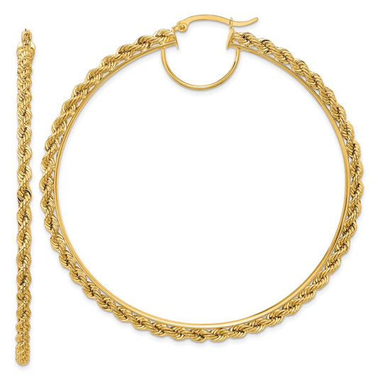 10K Yellow Gold Polished And D/C Rope 2.95mm Hoop Earrings